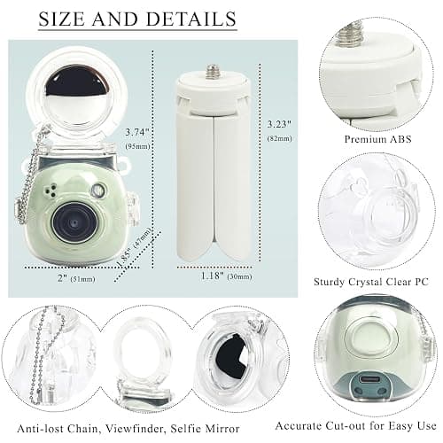 JOYZO Protective Clear Case and Mini Tripod Kit Compatible with Fujifilm Instax PAL, for Instax Pal Hard Case with Selfie Mirror and White Stand Accessories Set - Clear thumbnail 5
