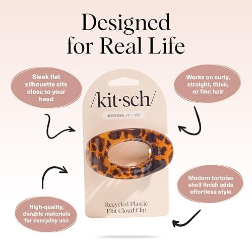 Kitsch Medium Flat Claw Clips for Women - Stylish Flat Hair Clips, Strong Hold for Thick & Fine Hair | Non-Slip for Secure, Comfortable All-Day Wear | Ideal Gifts for Women - Tortoise Design thumbnail 4