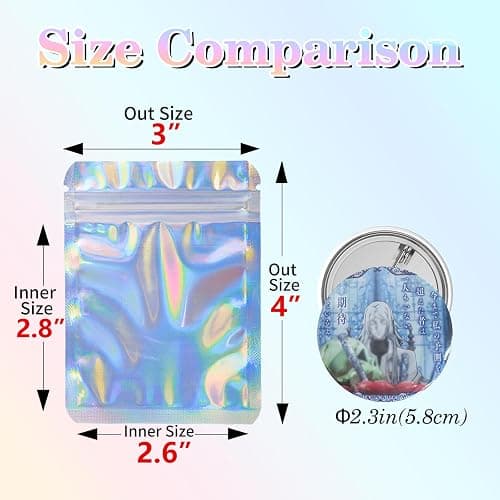 YHJZ Holographic Bags 100pcs Mylar Bags 3x4 inches Resealable Bag with Party Favor Bag Coffee Storage for Small Business thumbnail 3