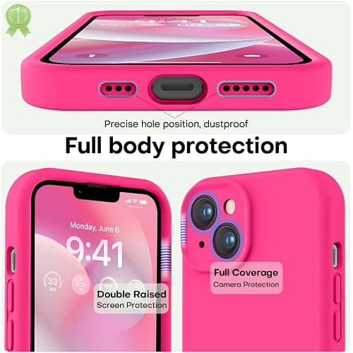 LOVE 3000 Designed for iPhone 14 Case, Premium Silicone with [Soft Anti-Scratch Microfiber Lining] Shockproof Protective Phone Case for Men Women Girls 6.1", Hot Pink thumbnail 3