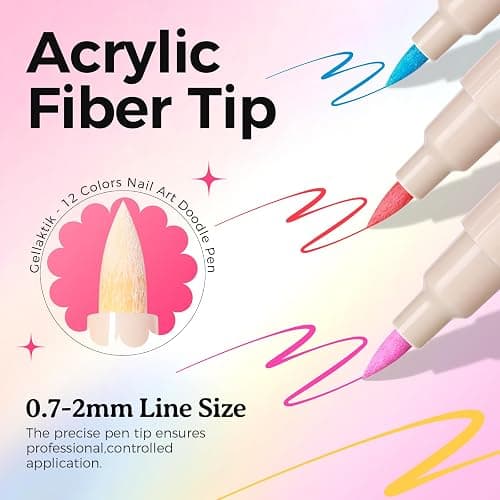 GELLAKTIK Nail Art Pens,12 Colors 0.7mm 3D Nail Polish Pens for Women | Quick-Dryings, Nail Marker for DIY Paint/Dotting/Liner, Home & Salon Manicure Tools, Great Gift, Non-Toxic, Beginner Friendly thumbnail 3