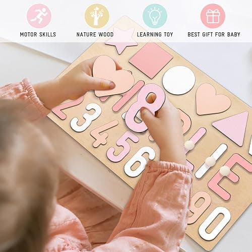 Personalized Name Puzzle for Kids, Custom Wooden Name Puzzles for Toddlers 1-3, 1st Birthday Gifts Girl Boy, Alphabet Number Puzzle with Engraved Text on Back, Baby Learning Toys thumbnail 3