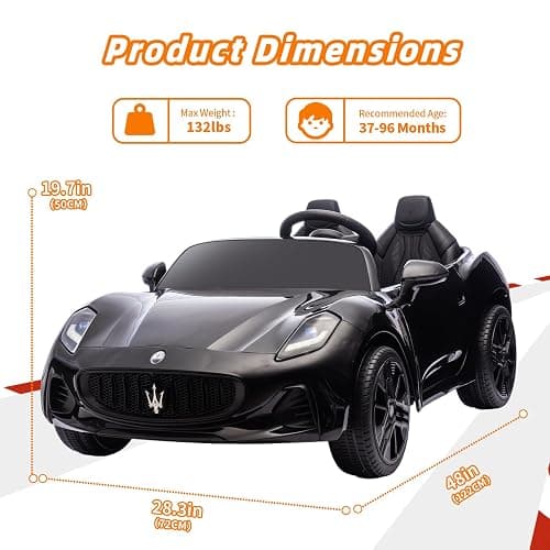 Acnico 2 Seater Kids Ride on Car with Remote Control -24V 4WD Licensed Maserati GranTurismo Ride on Toys, Bluetooth, High/Low Speed, 132lb Capacity, Toddler Electric Car Gift for Boys Girls (Black) thumbnail 3