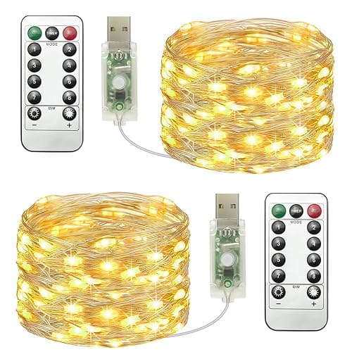litogo 2 Packs Fairy Lights USB Plug in, 39ft 120 LED String Lights with Remote Control, 8 Modes/Timer Twinkle Lights Dimmable, Warm White Lights for Bedroom Christmas Indoor Decor - Image 1
