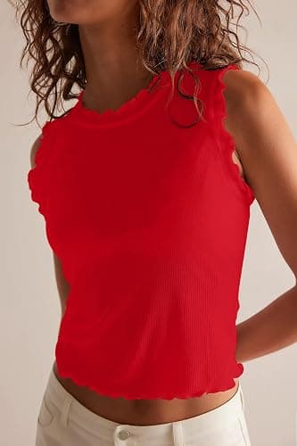 Ezbelle Women's Summer Tank Tops Ribbed Knit Ruffle Shirts Sleeveless Blouse Casual Clothes 2026 thumbnail 3