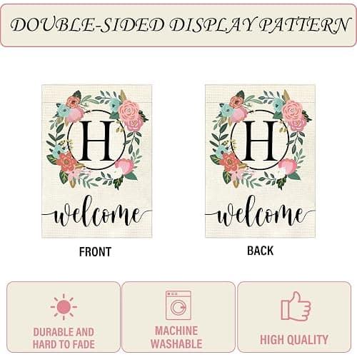 YeeCASE Monogram Letter Garden Flag Floral 12x18 Inch Double Sided for Outside Small Burlap Family Last Name Initial Yard Flag (H) thumbnail 5