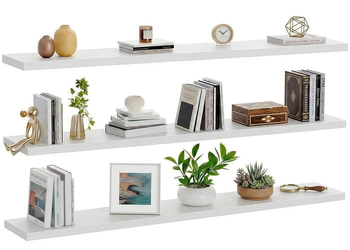 AMADA HOMEFURNISHING 47.2" L Floating Shelves, Wall Shelves Set of 3 for Bathroom/Living Room/Bedroom/Kitchen, White Floating Shelves for Wall Decor with Invisible Brackets - AMFS55W thumbnail 9