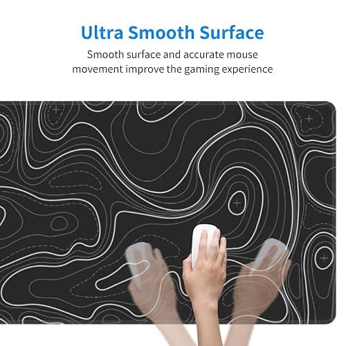 Large Gaming Mouse Pad Black Topographic Contour Mouse Pad Extended XL Long Mousepad Big Desk Mat with Stitched Edges & Nonslip Rubber Base for Company Office Work, 31.5 X 11.8 Inch thumbnail 4