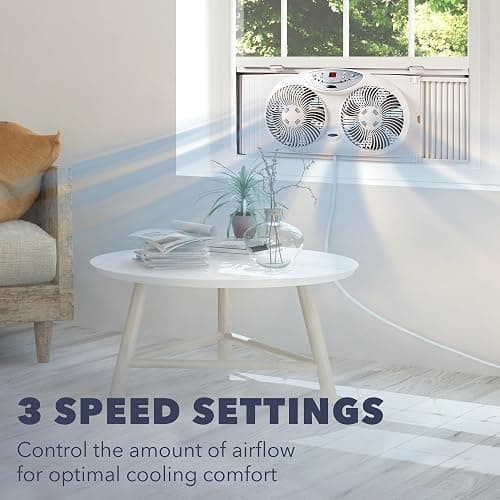 Bionaire Window Fan with Reversible Airflow Blades – 3-Speed Settings, Programmable Thermostat, LED Display, Remote Control, Fits 24–36" Windows, No Assembly Required thumbnail 4