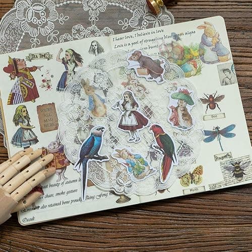 Alideco 80Pcs Vintage Scrapbook Stickers Set Retro Scrapbooking Paper Kawaii Alice Stickers Journaling Assorted Phone Adult thumbnail 3