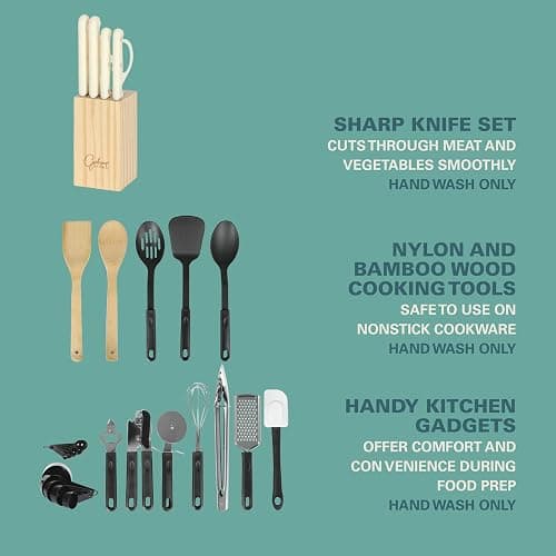 Gibson Home 74 Piece Kitchen in a Box Pots and Pans Cookware, Plates and Bowls Dinnerware, Cutlery Knife Block, Flatware Utensils, Tools & Gadgets, Storage, Glasses Set thumbnail 10