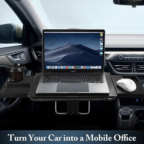 2-in-1 Car Steering Wheel Tray & Back Seat Table with Phone Holder – Height Adjustable Steering Wheel laptop desk, Food Tray , Writing Desk & Car Eating Tray - Car desk fit up to 15" Steering Wheel thumbnail 2