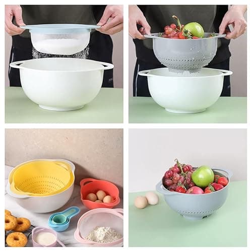 Mixing Bowls, Nesting Baking Bowls with Colander & Fine Mesh (Pebble-8PCS) | BPA-Free, Lightweight, Impact-Resistant, Rinse, Drain, Measure, Repeat, Colorful — Without the Risk. thumbnail 4