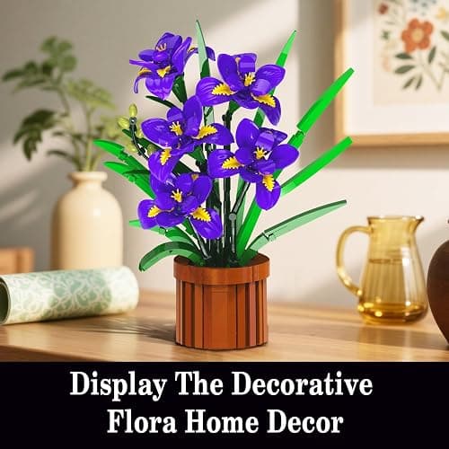 CUBIMANA Flowers Botanicals Iris Building Set - Artificial Purple Bonsai Plant for Home Office Décor, 808PCS Fake Flowers Building Block Indoor Decoration, Floar Birthday for Adults thumbnail 4