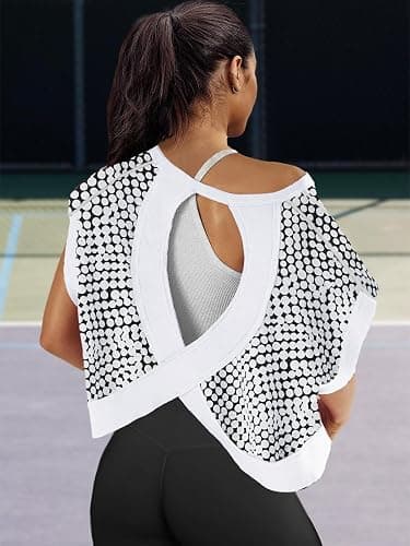 Panadila Womens Open Back Workout Top Oversized Workout T Shirts Backless Athletic Shirt Short Sleeve Baby Tee thumbnail 3