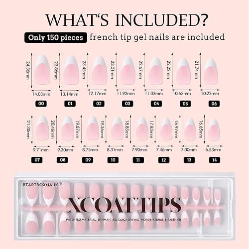 BTArtboxnails French Gel Nail Tips - French Tip Press on Nails Pink Medium Almond XCOATTIPS for Nail Extensions thumbnail 6