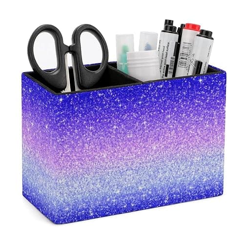 QIPVEKR Purple Blue Gradient Glitters Leather Pen Container 5.9X2.8 In | Multifunctional Pen Container with 2 Compartments,Pencil Holder Desktop Organizer Makeup Brush Holder for Office Home - Image 1