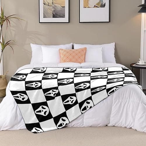 YWZDS Spooky Face Throw Blanket, Black and White Checkered Pattern, Halloween Ghost Blankets Fuzzy Gifts for Sofa Couch Bedroom (60 * 80 inch) thumbnail 5
