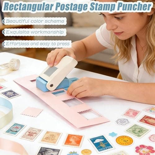 1X0.8inch Rectangular Postage Stamp Puncher,Rectangle Lever Action Stamp Punch,Stamp Punch for Paper Crafting Scrapbooking, DIY Card Making Arts Crafts Supplies thumbnail 2