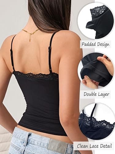Starrylion Padded Lace Cami Top Double Lined Sexy Tank Top Spaghetti Strap Club Party Shirt thumbnail 5