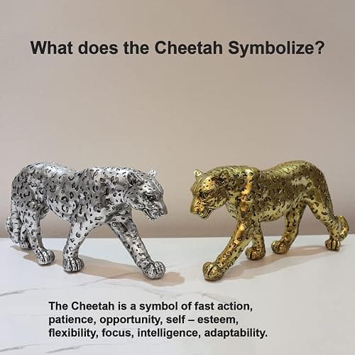 POLYDUKE Modern Polyresin Cheetah Figurine Home Décor Realistic Antique Classical Leopard Statues Living Room Decor Ornament Figures，Gold 7.1" H…… - Gold - 15.65"L x 6.75"H thumbnail 4