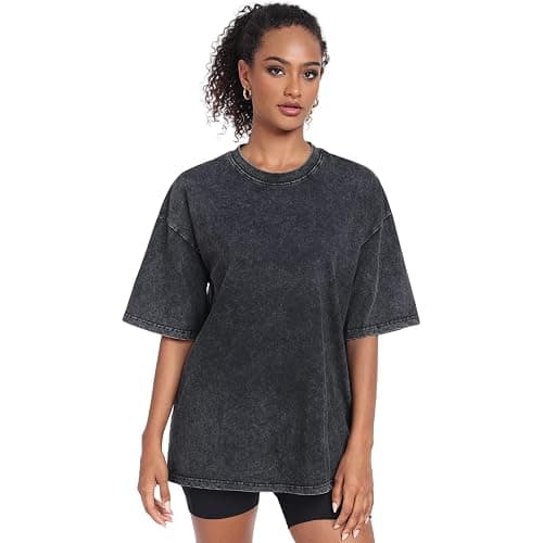Womens Washed Vintage Oversized T-Shirt Casual Baggy Streetwear Boyfriend Tee Workout Short Sleeve Cotton Tops thumbnail 2