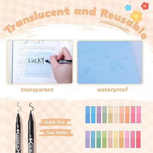 KOUDGY 49Pcs Book Annotation Kit - Aesthetic Pencil Case Bag with Highlighters Gel Pens and Marker, 900 Sheets Transparent Index Tabs Sticky Notes Bible Study Supplies (Green) - Green thumbnail 4