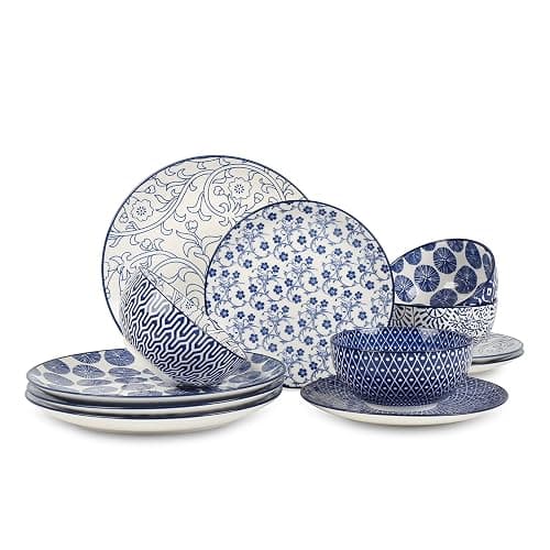 Selamica Ceramic Dinnerware Sets, 12-Pieces Plates and Bowls Sets, Scratch Resistant Dishes set for 4, Dishwasher & Microwave Safe,Vintage Blue - Vintage Blue - 12 Pieces - Image 1