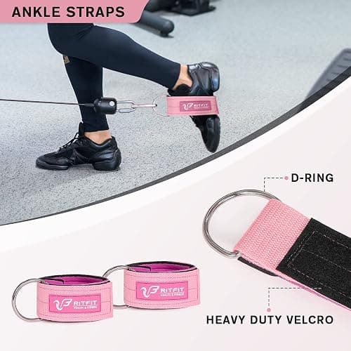 RitFit 7 Pcs Barbell Squat Pad Set, with Resistance Band, 2 Safety Straps, 2 Gym Ankle Straps & Carry Bag, Upgraded Neck & Shoulder Protective Pad Support for Squats, Lunges & Hip Thrust (Pink/Black) thumbnail 3