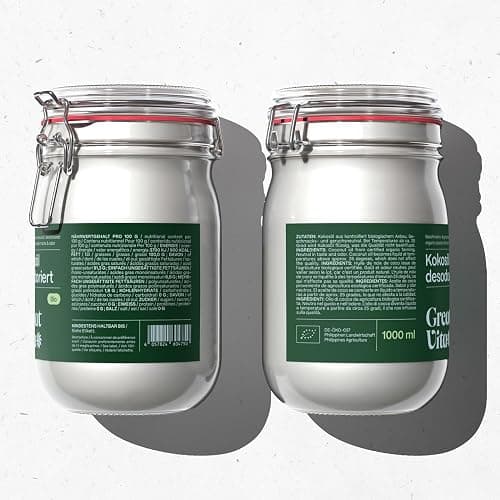 GreatVita Kokosöl, Geschmacksneutral (desodoriert), 1000 ml im Bügelglas zum Kochen Braten Backen thumbnail 3