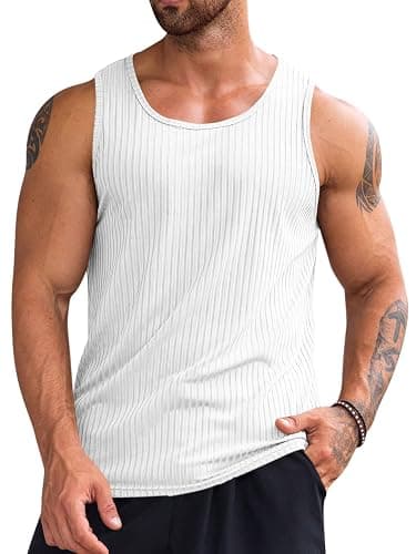 Runcati Men's Ribbed Tank Tops Knit Sleeveless Workout T Shirt Muscle Gym Fitness Tee - Image 1