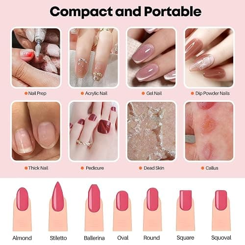 Droyek Electric Nail Drill Portable Nail Drill Professional 30000 RPM 13 Salon Quality Drill bits 50 Sanding Bands Portable & Low Noise for Acrylic Nails Gel Polishing Removing Bits Kit for Home Use thumbnail 2