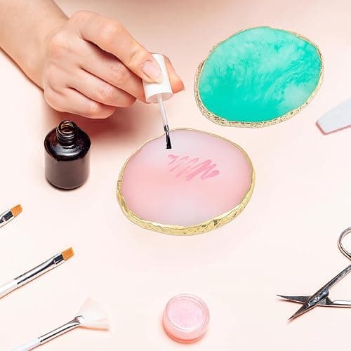 Pengxiaomei 2 Pcs Resin Green Pink Nail Art Palette, Nail Polish Palette Nails Tools Gold Edge Nails Supplies thumbnail 4