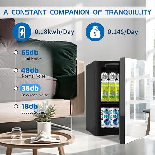 Erivess 24 Cans/0.9 Cubic Feet Beverage Refrigerator Cooler and Skincare Mini Fridge with Mirrored Front Door & Temperature Control, Countertop Small Fridge for Soda, Beer and Cosmetics, Skincare thumbnail 4