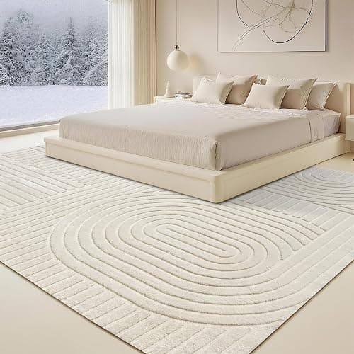MATIIUI Beige Solid Area Rug 8x10, Washable Rugs for Living Room Bedroom | Modern Neutral Boho Geometric High-Low Pile Carpet, Soft, Fluffy Non-Slip Rugs for Nursery, Kids Room, Apartment, Home Office thumbnail 8