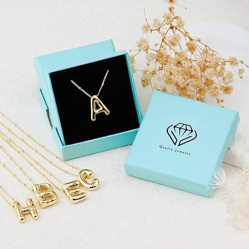 Qyalie Chunky Bubble Initial Letter Necklace for Women Balloon Statement Dainty Alphabet Pendant 14K Gold Plated Puffy Name Personalized Jewelry thumbnail 5