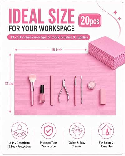 Makartt Disposable Nail Mats: 20 Pcs Foldable Nail Paper Towels for Table Acrylic Practice Sheet 3 Ply Waterproof Nail Art Table Mats Clean Pads for Salon Manicure Tattoo Pink thumbnail 6
