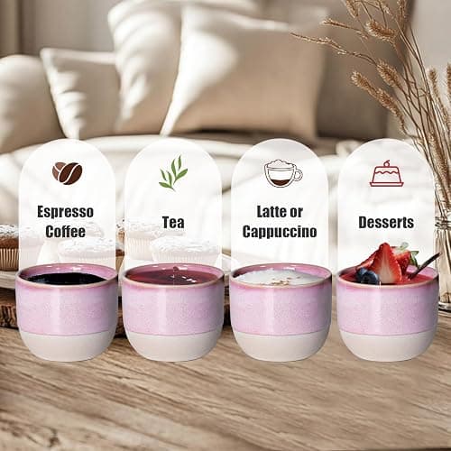 INGOFIN Ceramic Espresso Cup Set - Espresso Cup Set for Coffee and Tea, Espresso Shot Mug, Espresso Mug for Home, Kitchen and Restaurant, Microwave & Freezer Safe, Pack of 4, Pink thumbnail 6