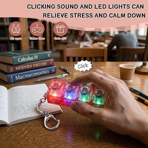 2 Pcs Keyboard Fidget Toy Light Up, Heart Shape Clicker Keyboard Fidget Keychain, Black Red 4-in-1 Loud Stress Relief Fidget Keyboard for Adult Anxiety Decompression thumbnail 3