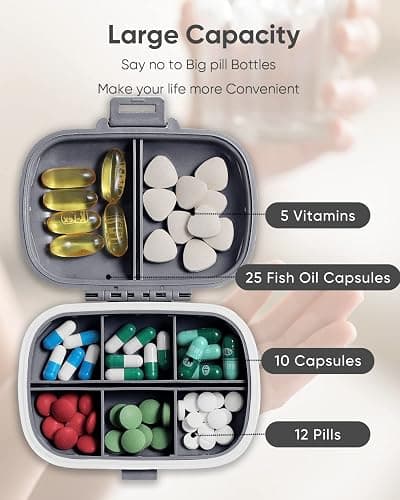 Holii Travel Pill Organizer, 8 Compartments Portable Pill Case, Daily Pill Box to Hold Vitamins, Small Pill Container for Pocket Purse Medicine Organizer（Gray） thumbnail 6