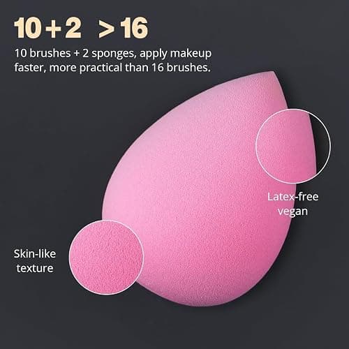 BEAKEY Makeup Brush Set Professional for Eye and Face, Foundation Blending, Eyeshadow, Concealer, Eye Shadow with 2 Blender Sponge, Paper Case, Gifts for Women - Black/Silver thumbnail 7