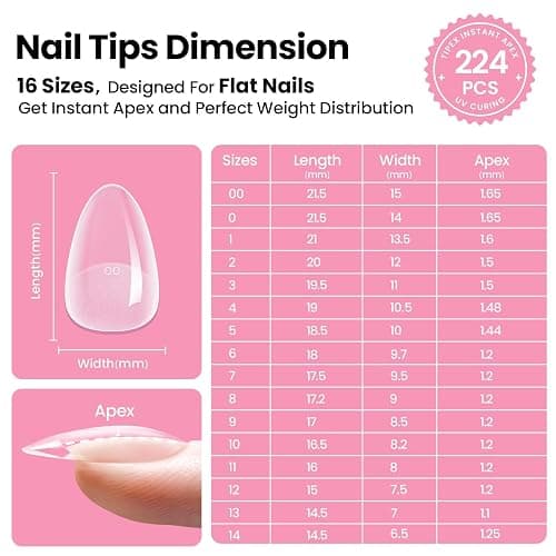 Beetles Tipex Instant Apex Nail Tips Kit – Almond Short, Pre-Etched, Thick Full Cover Acrylic Tips with Tipex UV Gel Glue, Dehydrator, Primer, Base & Top Coat, Mini UV Lamp, 224PCS in 16 Sizes thumbnail 4