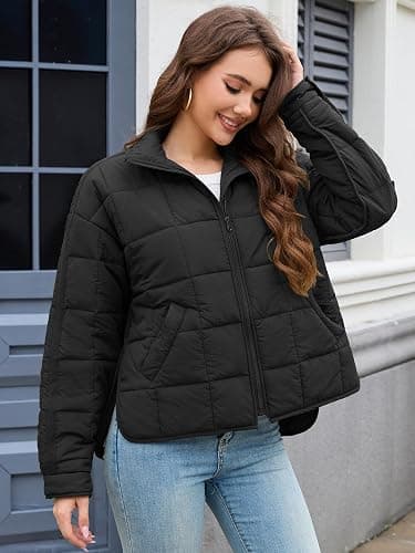 Muchpow Women's Lightweight Down Coat Long Sleeve Full Zipper Oversized Packable Short Puffer Jackets thumbnail 3
