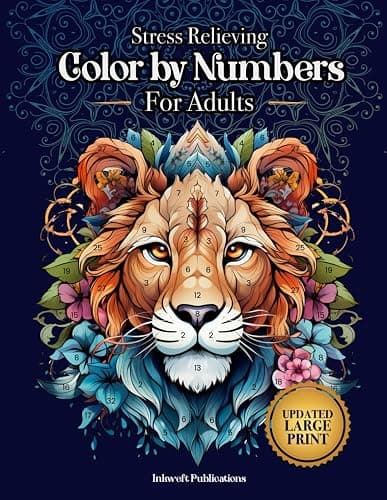Stress Relieving Color by Numbers for Adults: Amazing Patterns of Animals, Mandalas, Flowers, Landscape and Much More - Image 1
