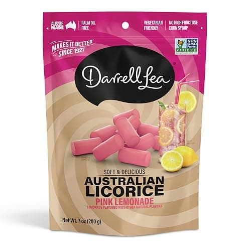 Darrell Lea Soft Australian Licorice, Non-GMO, No Palm Oil, Plant Based, No High Fructose Corn Syrup, Soft & Chewy Licorice Candy, Made in Australia, Pink Lemonade (7 Ounce (Pack of 1)) - Image 1