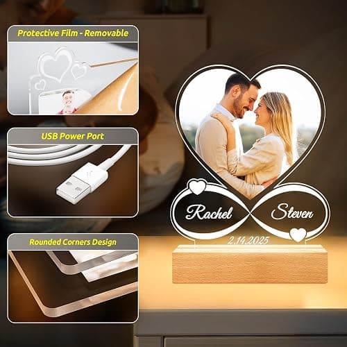 Personalized Picture Frame with Photo, Custom Picture Frames with Night Light, Customized Photo Frame, Personalized Christmas Anniversary Couple Gifts for Women Men Her Him Girlfriend Boyfriend Wife thumbnail 5