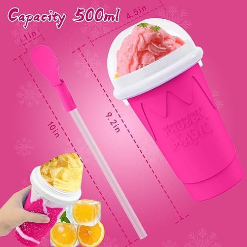 500ML Slushie Maker Cup - DIY Magic Slushy Maker Squeeze Cups, Portable Smoothie Squeezes Cup for Milk and Ice Cream Make, Double Layer Slushy Maker Cups, Birthday Gifts for Family (Pink, 500ML) thumbnail 3