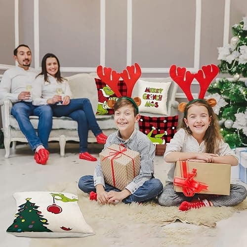 Jyumini Christmas Pillow Covers 18x18 inch Set of 4 for Decorations Red Buffalo Plaid Pillows Xmas Cushion Case Winter Holiday Merry Throw Farmhouse Decor Couch thumbnail 6