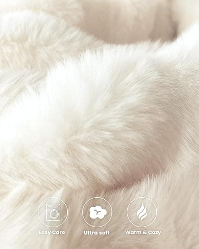 blunique Ultra Soft Cozy Faux Fur Throw Blanket, Fuzzy Plush Thick Bubble Blanket, Luxury Fluffy Blanket for Couch, Sofa, Bedroom, and Living Room, 50x60 Inches, Cream White thumbnail 6