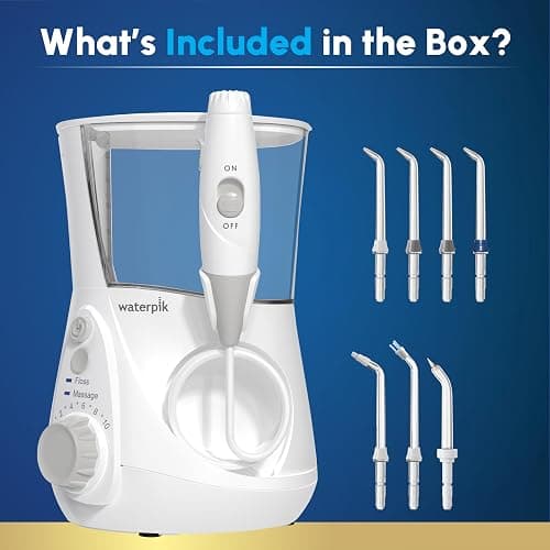 Waterpik Aquarius Water Flosser For Teeth Cleaning, Gums, Braces, Dental Care, Electric Power With 10 Settings, 7 Tips For Multiple Users And Needs, ADA Accepted, White WP-660, Packaging May Vary thumbnail 4